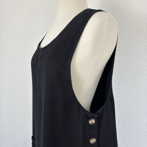 Vintage AKS Amy K Su Jumper Maxi Dress M Black  Button Side Utility Pinafore USA